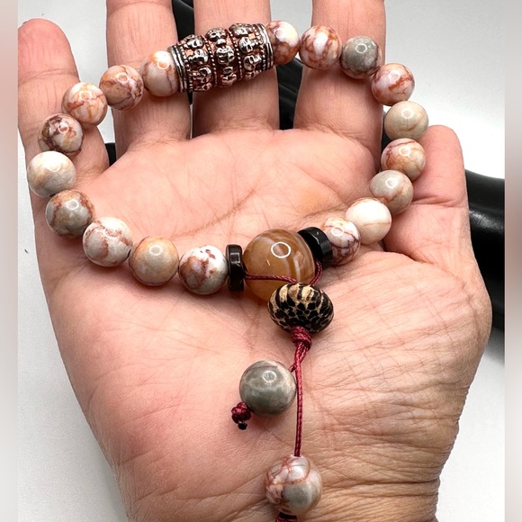 RED VEIN JASPER + AGATE NATURAL BRACELET size 7” - Picture 7 of 7